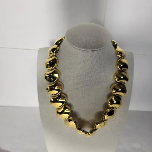 Vintage Napier Gold-Tone Chunky Formal Statement Necklace With Fold-Over Clasp - Picture 1 of 3